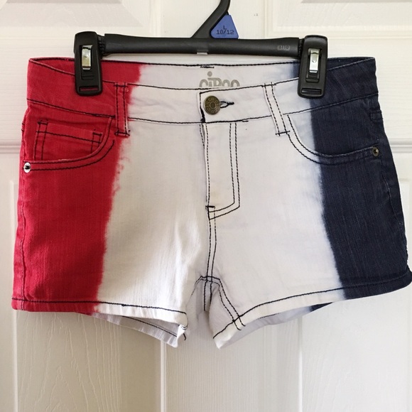 girls red denim shorts